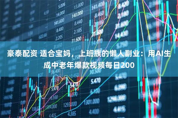 豪泰配资 适合宝妈，上班族的懒人副业：用AI生成中老年爆款视频每日200